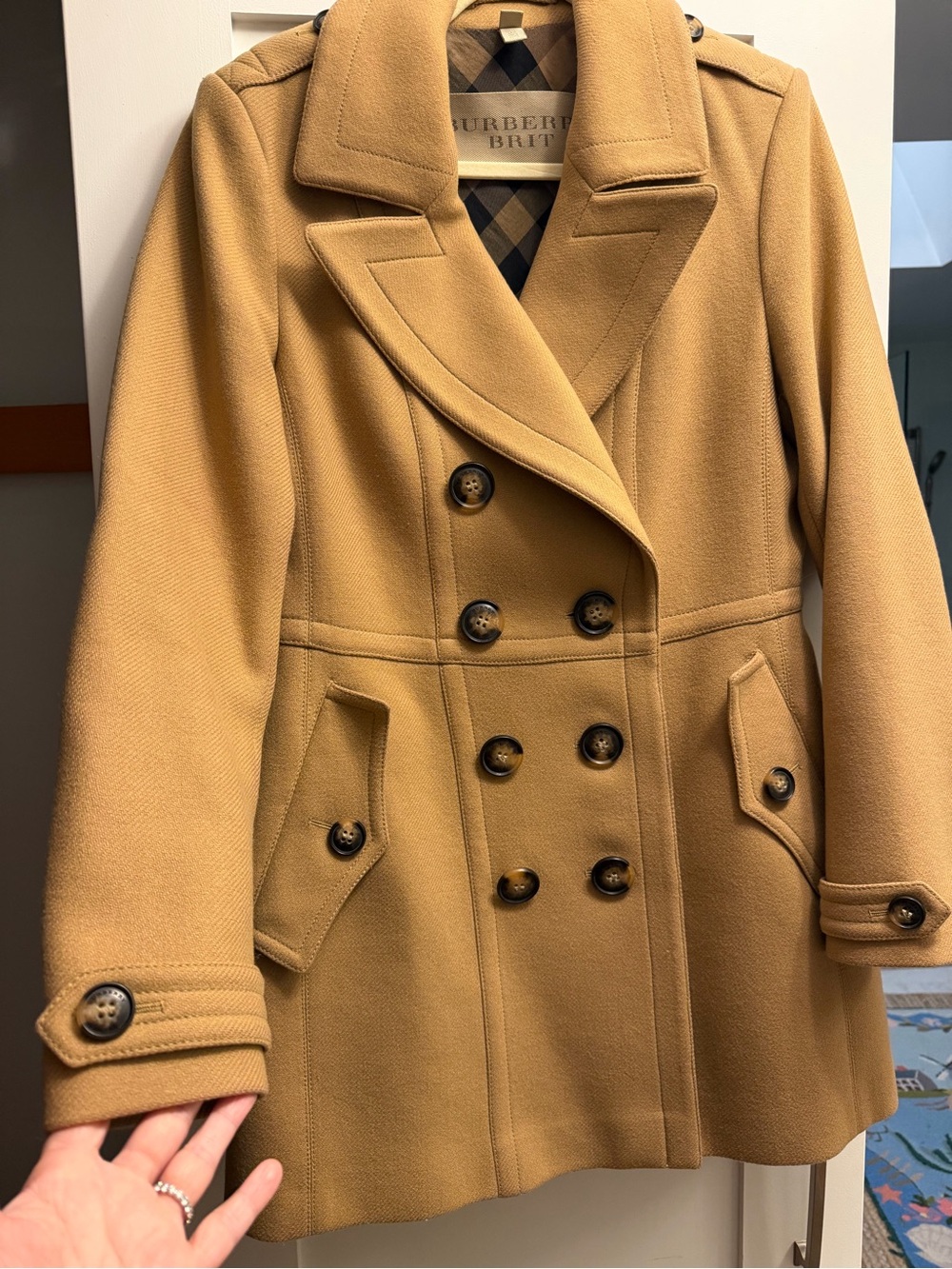 Burberry Brit Women’s Classic Camel Wool Cashmere Blend Peacoat Size 10 - Picture 12 of 17